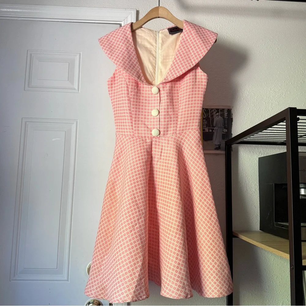 VOODOO VIXEN pink sailor collar sleeveless mod pinup retro midi dress - Picture 1 of 6